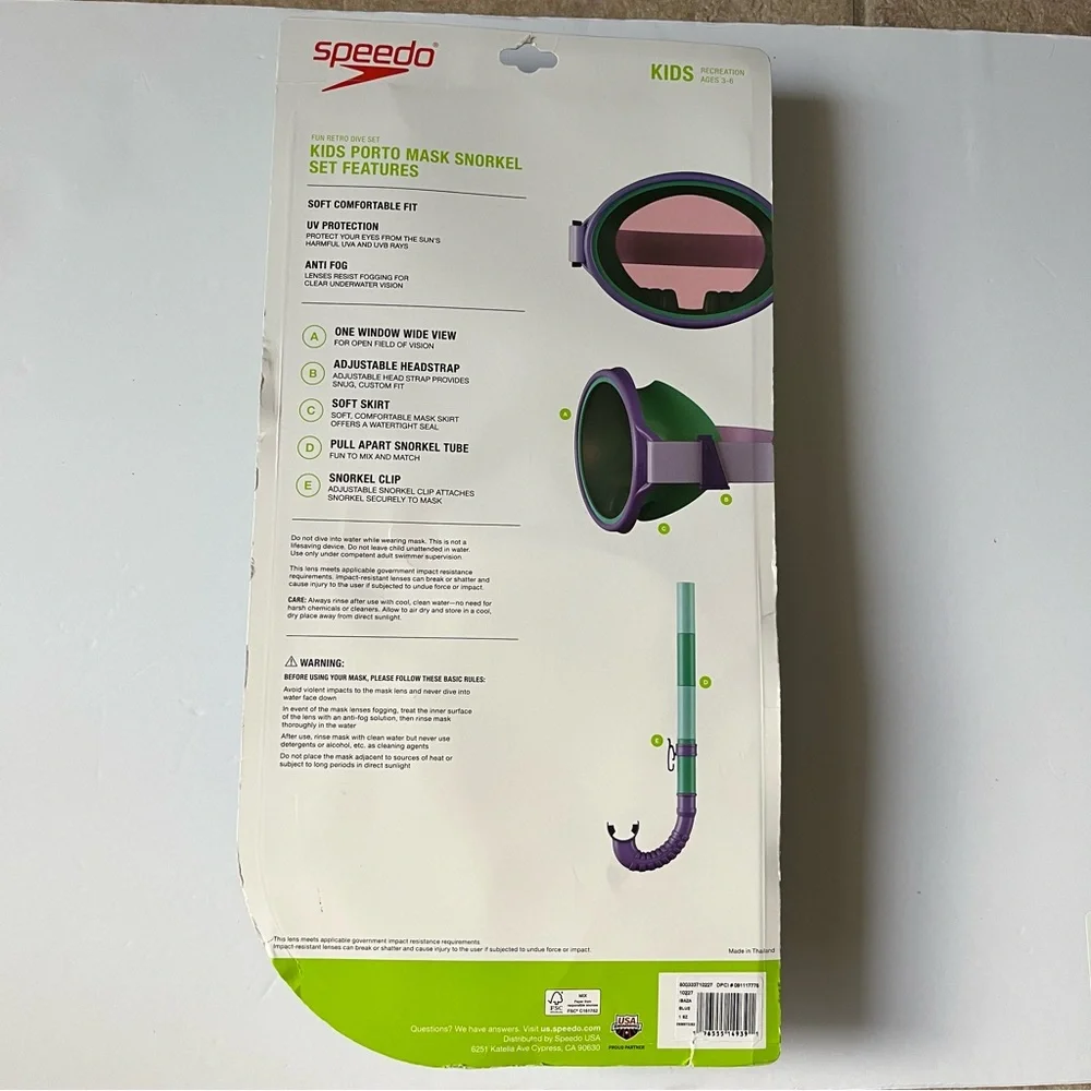 BRAND NEW Speedo Kid's Porto Snorkel Mask Set Ages 3-6 BLUE AND GREEN